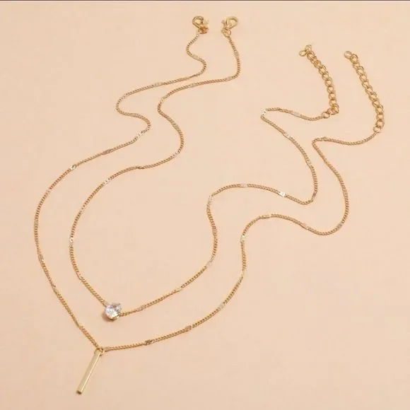 Crystal Drop Layered Gold Pendant Rhinestone Choker Statement Necklace - Picture 3 of 3